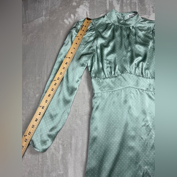 Reformation 100% Silk Samuel LS Mint Polka Dot Long Puff Sleeves Mini Dress 2 - Picture 6 of 17